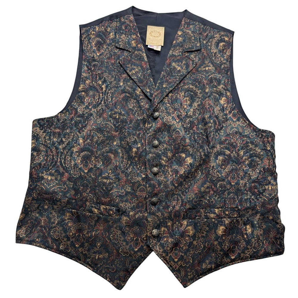 Wah Maker Frontier Clothing Vest Men L Multicolor Paisley Brocade Western USA